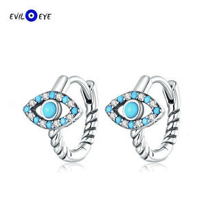 S925 Sterling Silver Evil Eye Earrings Micro Pave Stone Hoop Jewelry