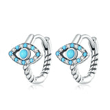 S925 Sterling Silver Evil Eye Earrings Micro Pave Stone Hoop Jewelry