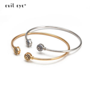 Micro Pave Eye Bangle Silver Copper Open Cuff Bracelet Women Girls