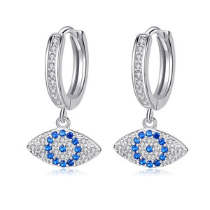 Micro Pave Zircon 925 Silver Evil Eye Drop Earrings for Women