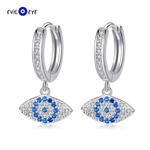 Micro Pave Zircon 925 Silver Evil Eye Drop Earrings for Women