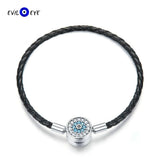 Micro Pave Evil Eye Charm Bracelet 925 Sterling Silver Leather Bracelet
