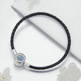 Micro Pave Evil Eye Charm Bracelet 925 Sterling Silver Leather Bracelet