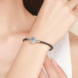 Micro Pave Evil Eye Charm Bracelet 925 Sterling Silver Leather Bracelet