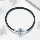 Micro Pave Evil Eye Charm Bracelet 925 Sterling Silver Leather Bracelet