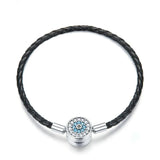 Micro Pave Evil Eye Charm Bracelet 925 Sterling Silver Leather Bracelet