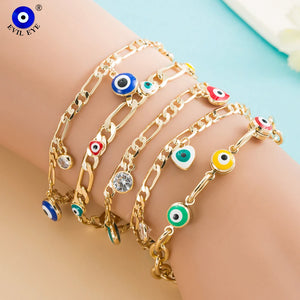 Evil Eye Heart Round Charm Bracelet for Women