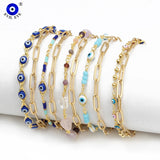 Evil Eye Charm Bracelet Adjustable Stone Bead Fatima Hand Heart Tassel Bracelet