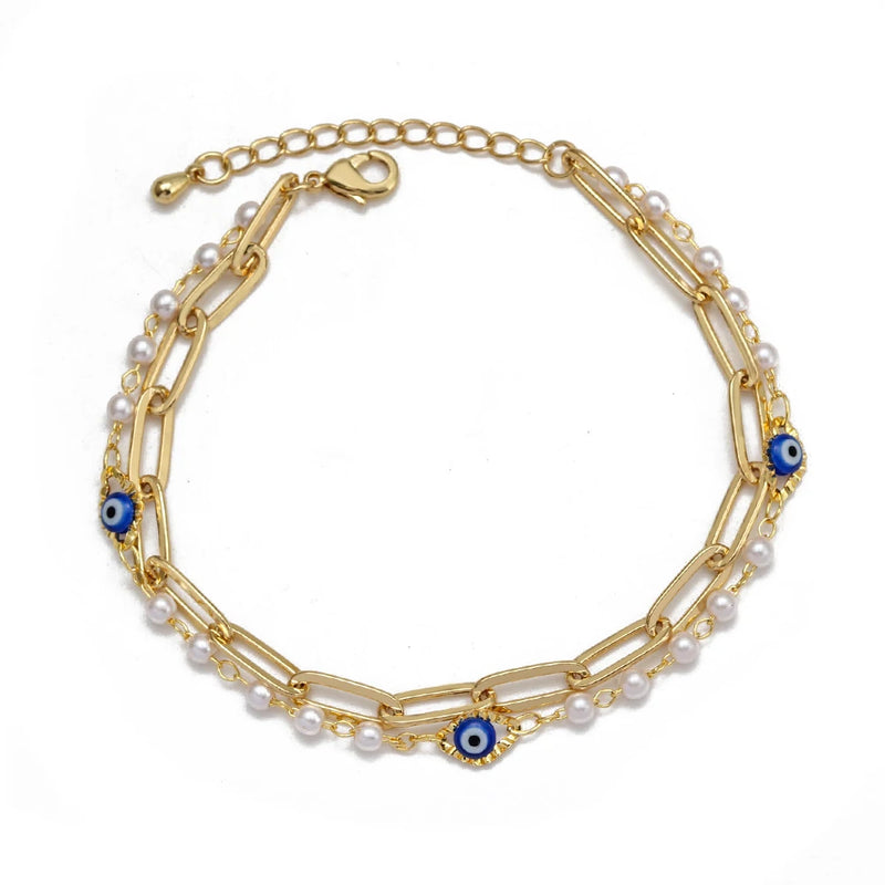 Evil Eye Charm Bracelet Adjustable Stone Bead Fatima Hand Heart Tassel Bracelet
