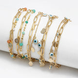 Evil Eye Charm Bracelet Adjustable Stone Bead Fatima Hand Heart Tassel Bracelet