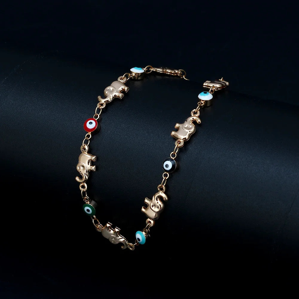 Evil Eye Elephant Charm Bracelet Adjustable Jewelry BD360