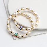 Natural Pearl Bead Bracelet Evil Eye Beaded Bracelet Women Girls Men Jewelry