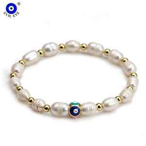 Natural Pearl Bead Bracelet Evil Eye Beaded Bracelet Women Girls Men Jewelry