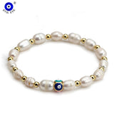Natural Pearl Bead Bracelet Evil Eye Beaded Bracelet Women Girls Men Jewelry