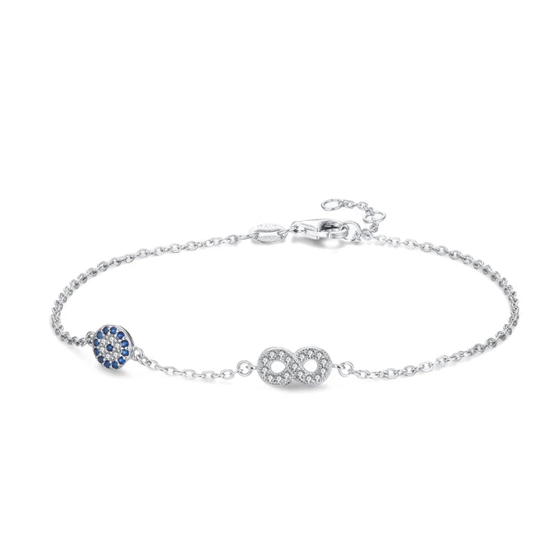 925 Silver Evil Eye Charm Bracelet Adjustable Women Girls Fine Jewelry