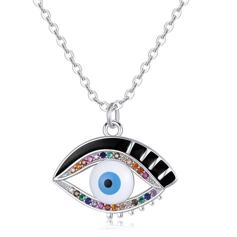 Colorful Zircon Evil Eye Pendant Necklace