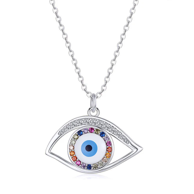 Rainbow Zircon Pendant Necklace Evil Eye Necklace for Women Girls