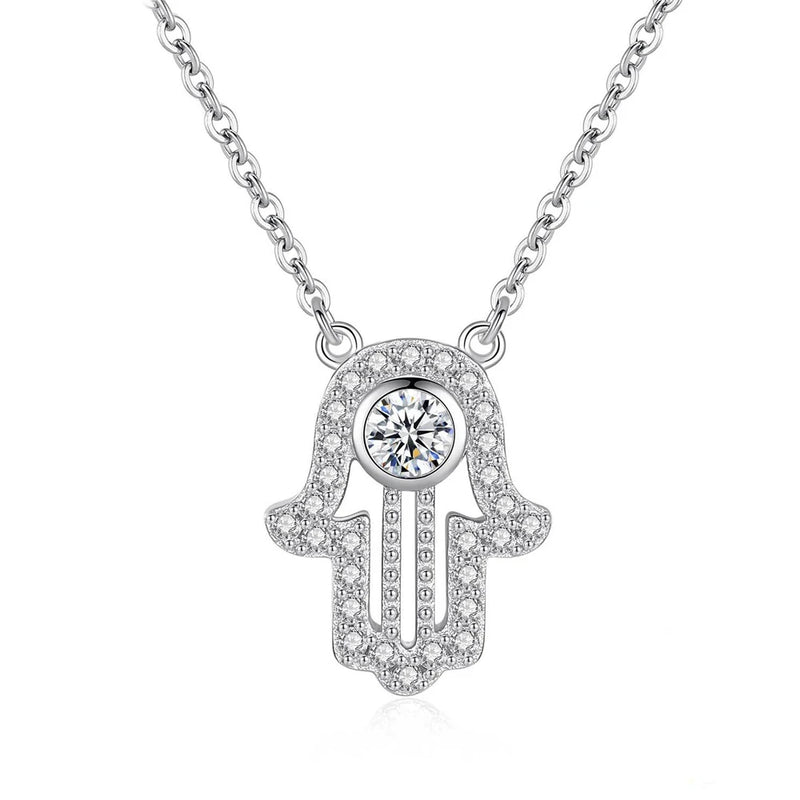 S925 Fatima Hand Necklace Evil Eye Pendant Necklace ES110