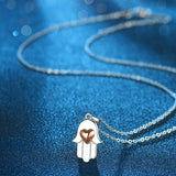 S925 Hamsa Hand Heart Pendant Necklace for Women Girls