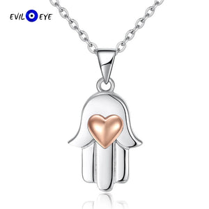 S925 Hamsa Hand Heart Pendant Necklace for Women Girls