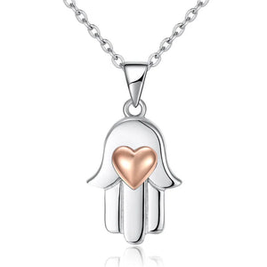 S925 Hamsa Hand Heart Pendant Necklace for Women Girls