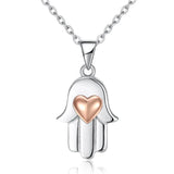 S925 Hamsa Hand Heart Pendant Necklace for Women Girls