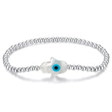 925 Silver Beads Bracelet Evil Eye Fatima Hand Charm for Women