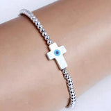 925 Silver Beads Bracelet Evil Eye Fatima Hand Charm for Women