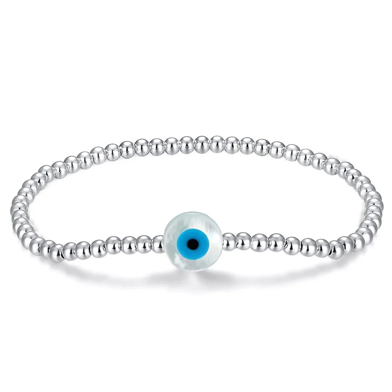 925 Silver Beads Bracelet Evil Eye Fatima Hand Charm for Women