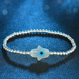 925 Silver Beads Bracelet Evil Eye Fatima Hand Charm for Women