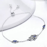 S925 Dainty Chain Bracelet Adjustable Zircon Fatima Hand Evil Eye Charm Women