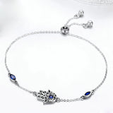 S925 Dainty Chain Bracelet Adjustable Zircon Fatima Hand Evil Eye Charm Women