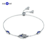 S925 Dainty Chain Bracelet Adjustable Zircon Fatima Hand Evil Eye Charm Women