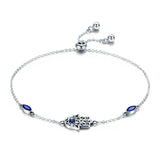 S925 Dainty Chain Bracelet Adjustable Zircon Fatima Hand Evil Eye Charm Women