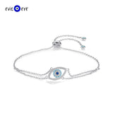 Sterling Silver Double Layer Chain Bracelet Evil Eye Charm