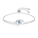Sterling Silver Double Layer Chain Bracelet Evil Eye Charm