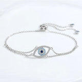 Sterling Silver Double Layer Chain Bracelet Evil Eye Charm