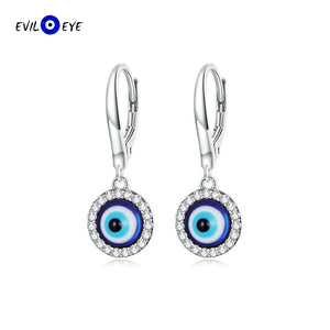 S925 Sterling Silver Evil Eye Dangle Earrings