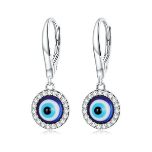 S925 Sterling Silver Evil Eye Dangle Earrings