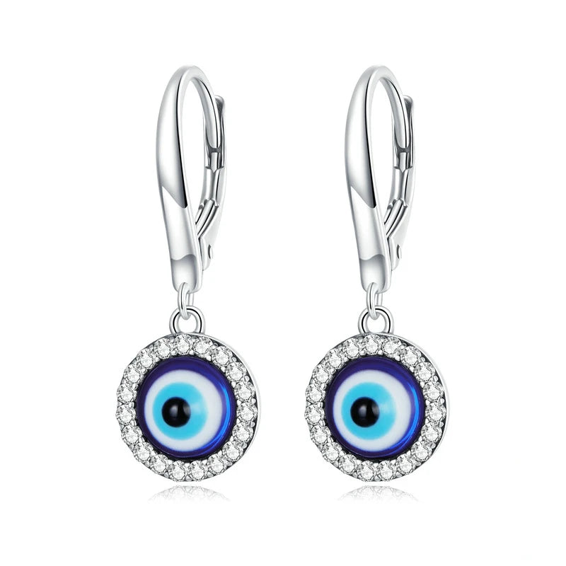 S925 Sterling Silver Evil Eye Dangle Earrings