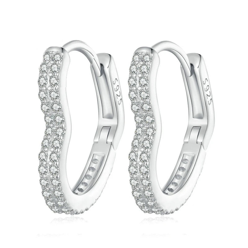 Sterling Silver Heart Shape Hoop Earrings Zircon Earrings Women Girls Men