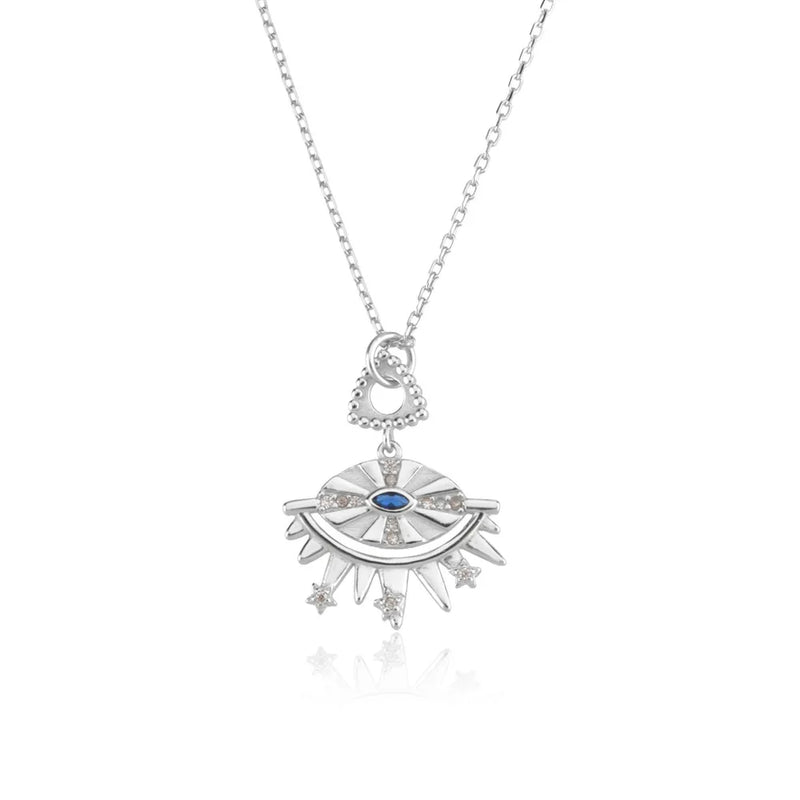 S925 Long Chain Necklace Evil Eye Pendant Necklace