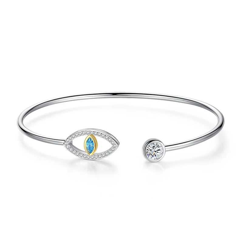 S925 Sterling Silver Evil Eye Bangle with Zircon