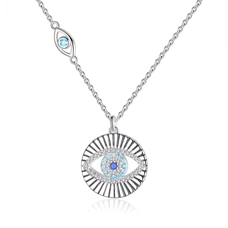 S925 Sterling Silver Evil Eye Pendant Necklace Fine Jewelry