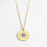 S925 Evil Eye Round Pendant Necklace Zircon for Women Girls Men