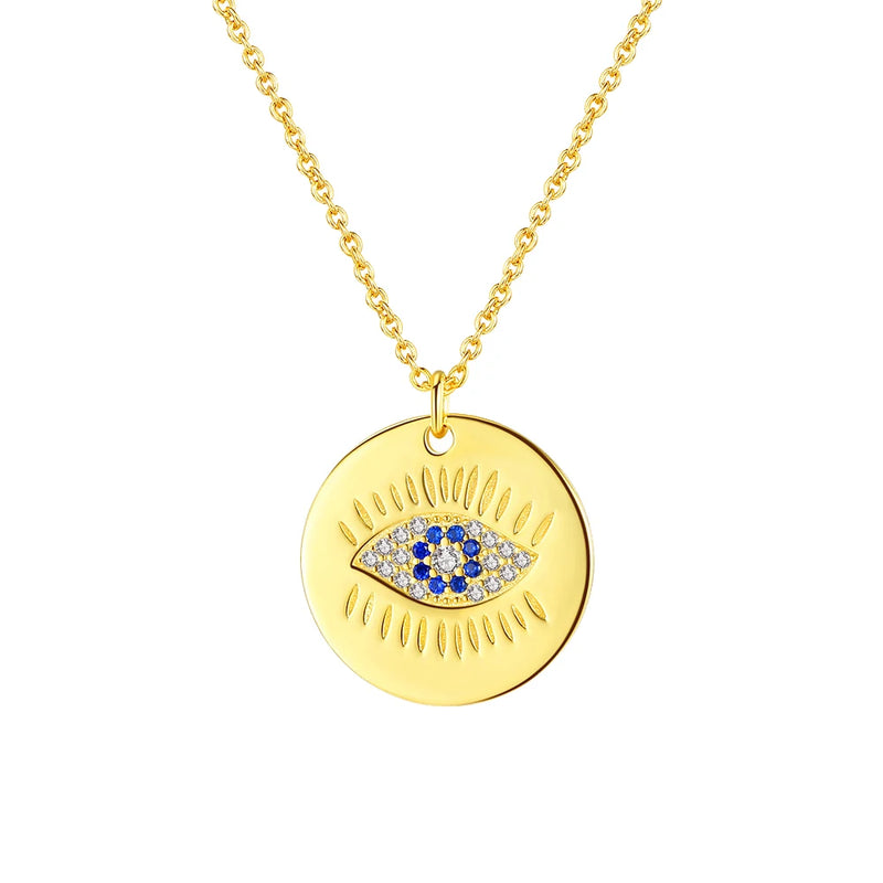 S925 Evil Eye Round Pendant Necklace Zircon for Women Girls Men