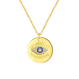 S925 Evil Eye Round Pendant Necklace Zircon for Women Girls Men