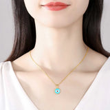 S925 Sterling Silver Evil Eye Pendant Necklace Long Chain