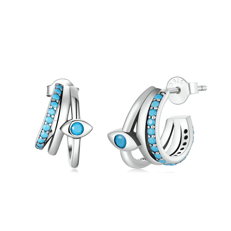 S925 Sterling Silver Evil Eye Stud Earrings for Women Girls