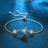 925 Silver Evil Eye Bracelet Triangle Round Charm Adjustable Bracelet